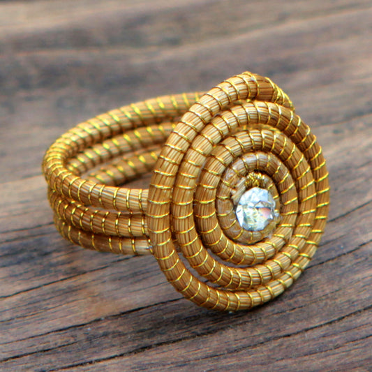 Jalapão Evolution Sparkling Golden Grass Cocktail Ring Crafted by Hand