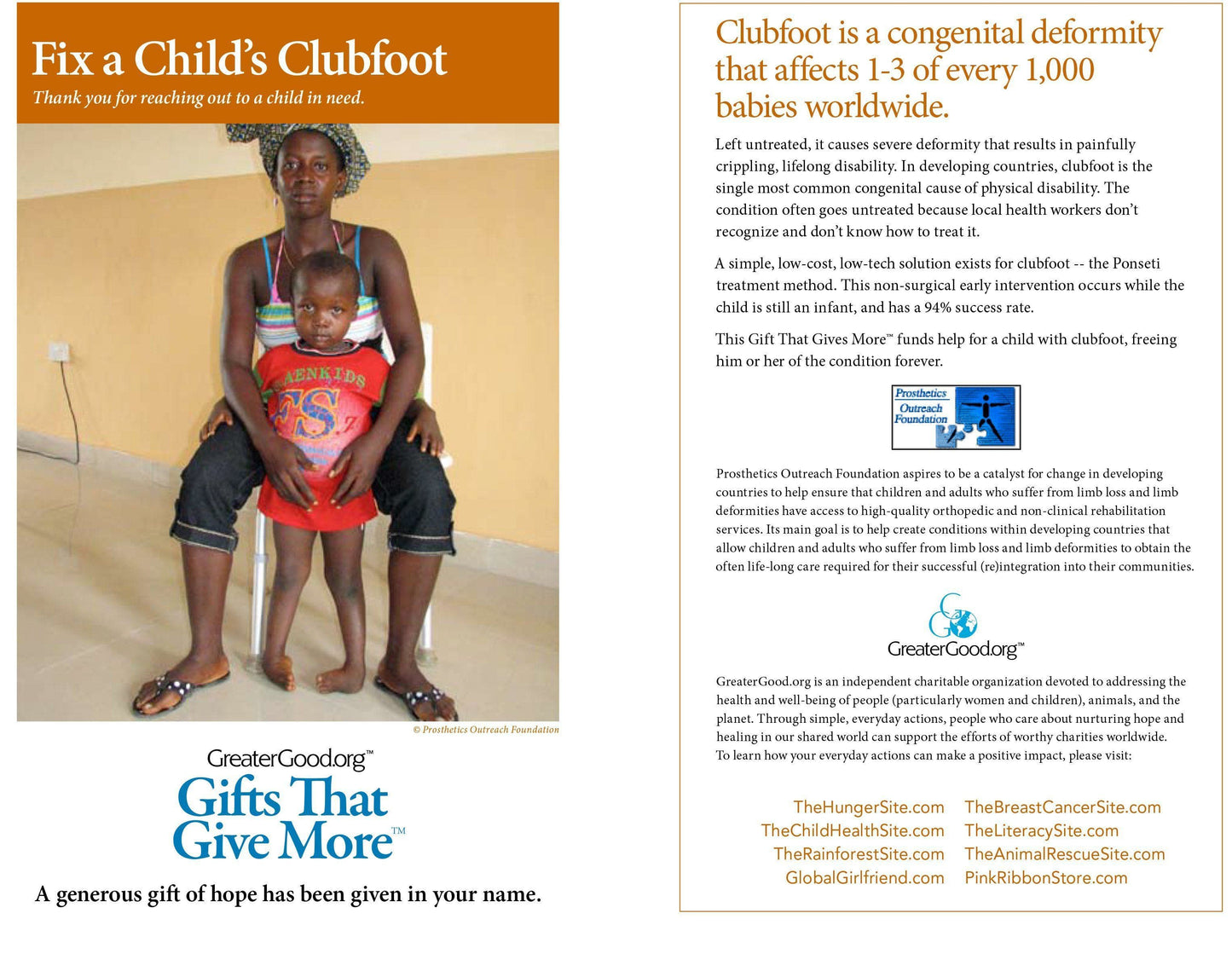 Donation - Fix A Child's Clubfoot Forever